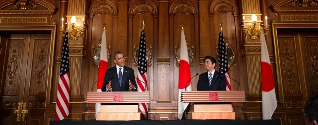 President Obama and Prime Minister Abe hold a joint press conference at Akasaka Palace in Tokyo, April 24, 2014. © Official White House Photo by Chuck Kennedy (CC 3.0)